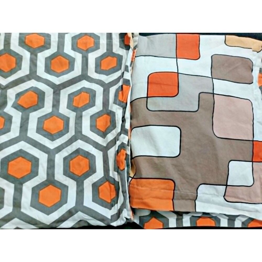 Eikei Set of 2 Pillow Shams Gray Orange Geometric Mid Century Modern 20x30 EUC